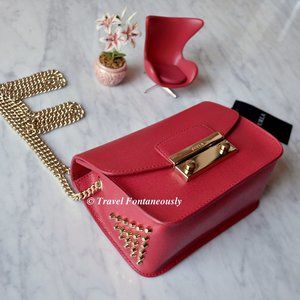 *Sold* Furla Ruby Red Metropolis Bolero Mini Julia Gold Stud Crossbody Bag